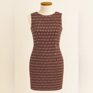 Boden Brown, White, Gold Sheath Dress Sleeveless Mock Neck, Size 10P.